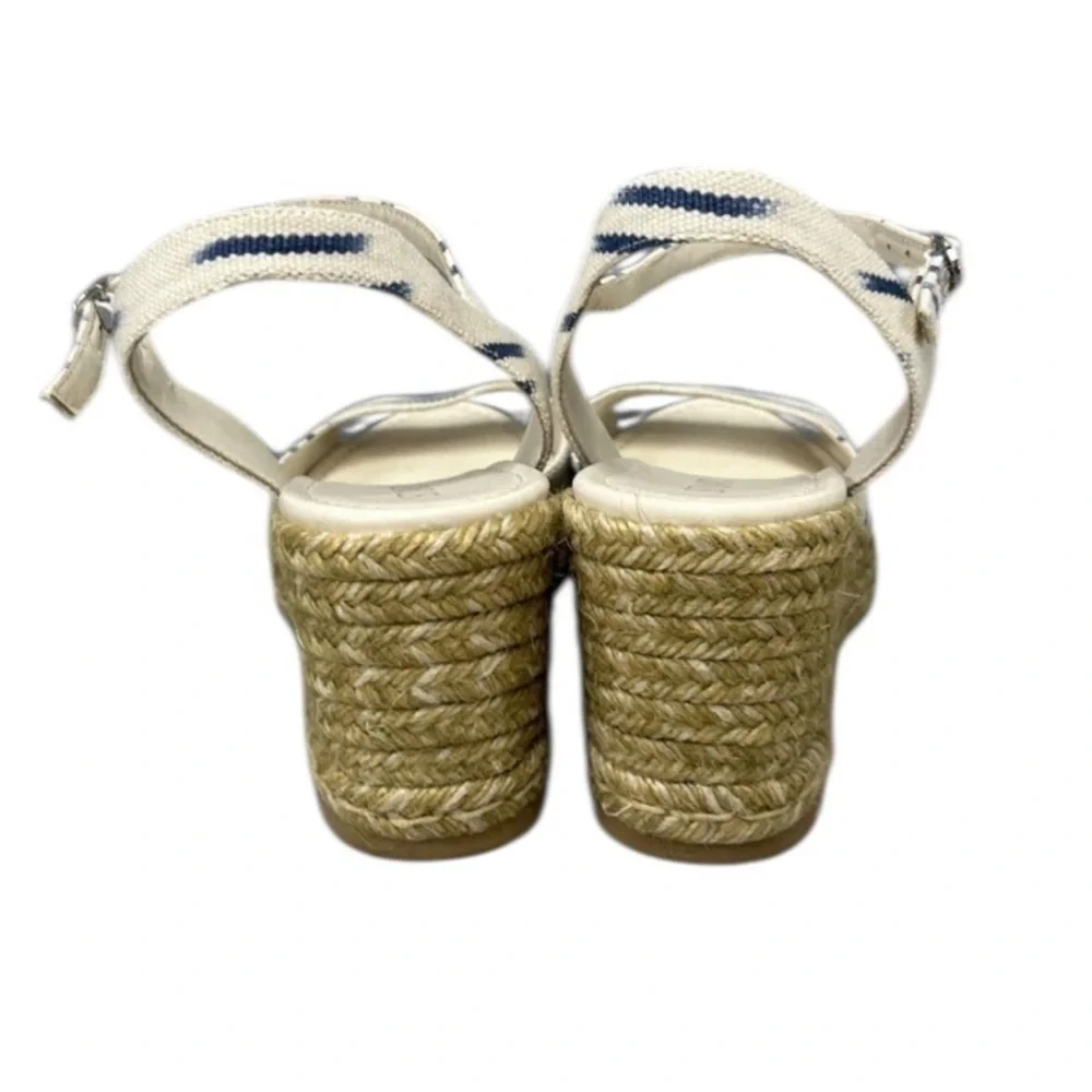 Stuart Weitzman Cream and Blue Mirela Espadrille Wedges Ikat Design